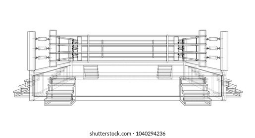 Boxing ring. Vector rendering of 3d. Wire-frame style. The layers of visible and invisible lines are separated