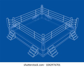 Boxing ring. Vector rendering of 3d. Wire-frame style. The layers of visible and invisible lines are separated