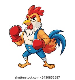 Boxing Rooster Cartoon Vector Illustration