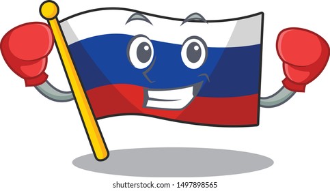 Boxing russian mascot flag shaped on character