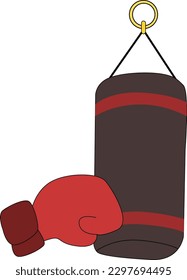 boxing sandbag and 
boxing gloves

