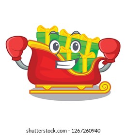 Boxing santa sleigh with piles presents cartoon