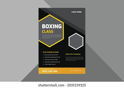 boxing school flyer design template. boxing sports poster leaflet design. a4 template, brochure design, cover, flyer, poster, print-ready