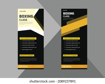 boxing school roll up banner design template. boxing sports poster leaflet design. cover, roll up banner, poster, print-ready