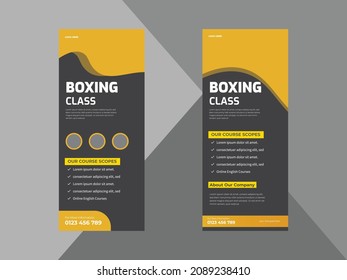 boxing school roll up banner design template. boxing sports poster leaflet design. cover, roll up banner, poster, print-ready