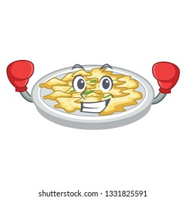 Boxing scrambled egg put above cartoon plate