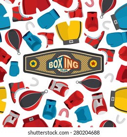 Boxing Seamless Pattern, sports background. Boxing equipment: gloves and helmet. Vector illustration