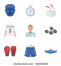 Boxing set icons in cartoon style. Big collection of boxing vector symbol stock illustration