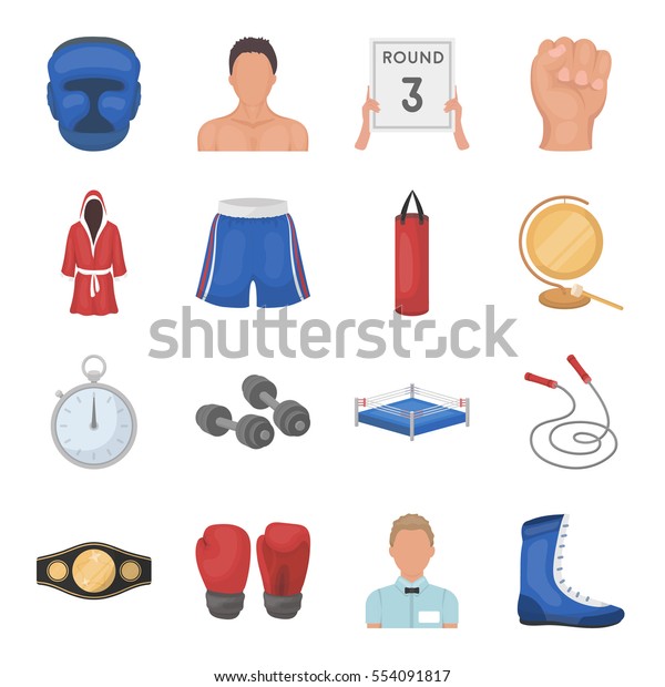 Boxing set icons in cartoon style. Big
collection of boxing vector symbol stock
illustration