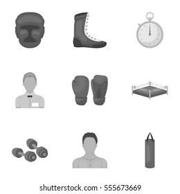Boxing set icons in monochrome style. Big collection of boxing vector symbol stock illustration