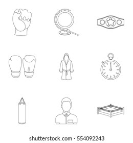 Boxing set icons in outline style. Big collection of boxing vector symbol stock illustration