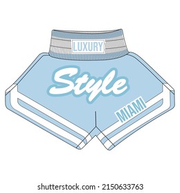 Boxing Short Short Streetwear, Urban Design White and Light Blue Color Commercial Use