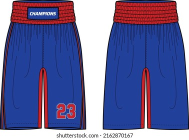 Boxing Shorts Jersey Design Vektorvorlage, Combat Shorts Konzept mit Front- und Rückansicht für Kick Boxen, Kämpfen, Ringkämpfen, Kampfsport und Tracking aktiven Verschleißshorts Design.