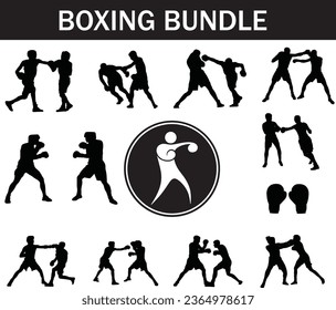 Boxing Silhouette Bundle | Collection of Boxing Players with Logo and Boxing Equipment