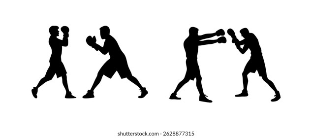 Boxing Silhouette Collection, Boxing Sport Isolated Equipment, Boxing Fighting training Outline Icon symbol Set, Boxing Clip Art Silhouette Set.