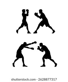 Boxing Silhouette Collection, Boxing Sport Isolated Equipment, Boxing Fighting training Outline Icon symbol Set, Boxing Clip Art Silhouette Set.