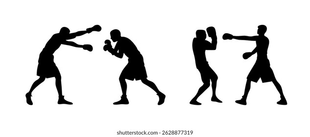 Boxing Silhouette Collection, Boxing Sport Isolated Equipment, Boxing Fighting training Outline Icon symbol Set, Boxing Clip Art Silhouette Set.