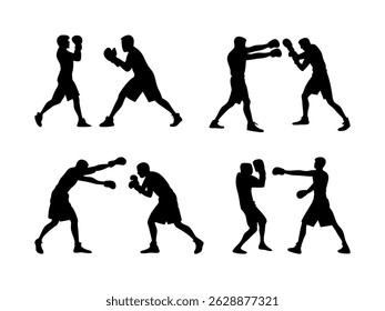 Boxing Silhouette Collection, Boxing Sport Isolated Equipment, Boxing Fighting training Outline Icon symbol Set, Boxing Clip Art Silhouette Set.