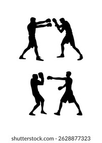 Boxing Silhouette Collection, Boxing Sport Isolated Equipment, Boxing Fighting training Outline Icon symbol Set, Boxing Clip Art Silhouette Set.