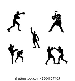 Boxing Silhouette Collection With White Background