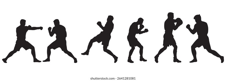 Boxing silhouette, Double Boxing set box icon, Boxing illustration, silhouette, set icon, silhouette . EPS 10