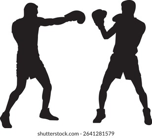 Boxing silhouette, Double Boxing set box icon, Boxing illustration, silhouette, set icon, silhouette, Boxer dogs icon . EPS 10