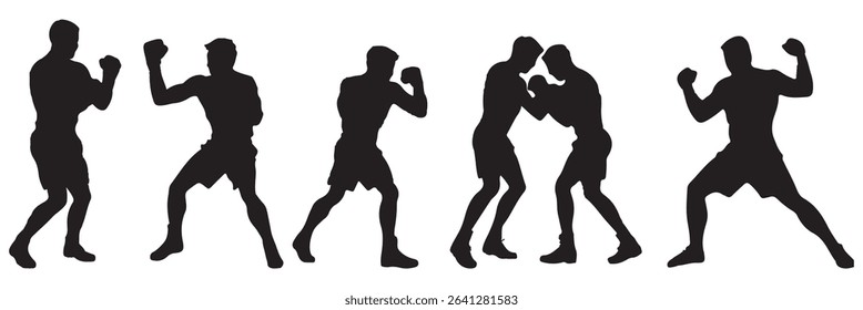 Boxing silhouette, Double Boxing set box icon, Boxing illustration, silhouette, set icon, silhouette, Boxer dogs icon . EPS 10