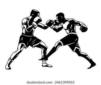 Una Silueta De Boxeo Con Dos Hombres Luchando