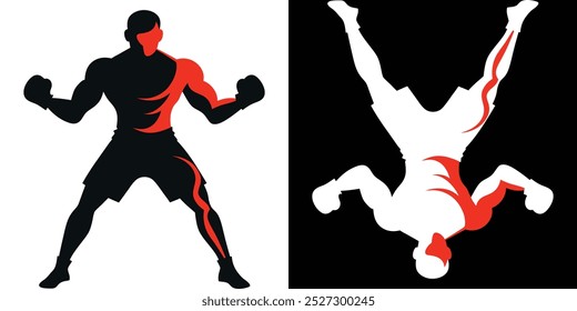 Boxing Silhouette Icon Vector. Isolated Illustration of a Fit Man Training in the Gym - Perfect for Fitness, Sports, and Exercise Designs