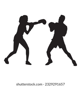 boxing silhouette isolated black on white background vector illustration