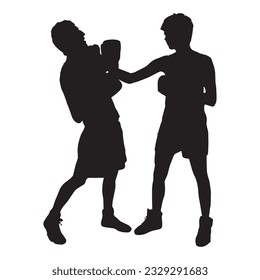 boxing silhouette isolated black on white background vector illustration
