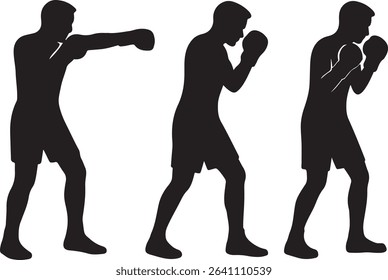 Boxing Silhouette Poses Vector | Fighter Stance Action  Clipart