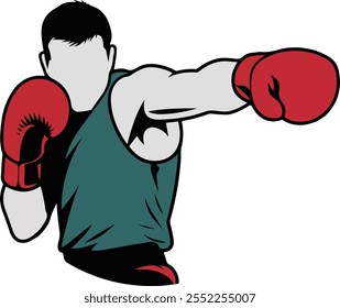 Boxing Silhueta Vetor Art - Boxer Masculino em Pose de Luta para Uso Digital