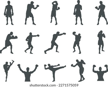 Boxing silhouettes, Boxing silhouette set, Boxers silhouettes, Boxing SVG, Boxing vector -V02