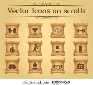 boxing simple vector icons on ancient scrolls