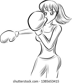 Boxing sketch girl with gloves