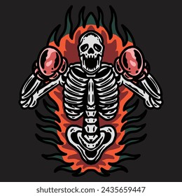 Diseño De Vector De Hueso De Calavera De Boxeo Para Decoración De Tatuajes, Pegatinas Y Camisetas