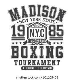 Boxing sport athletic typography, tee shirt graphics, vectors