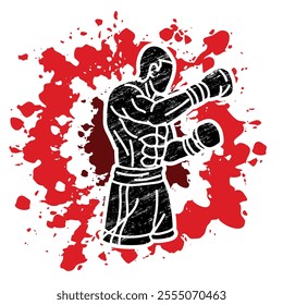 Boxing Sport Boxer Fighting Action Fighter on Grunge Background Cartoon Graphic Vector