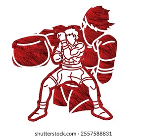 Boxing Sport Boxer Fighting Mix Action Cartoon Graphic  Vector