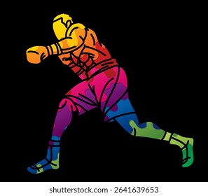 Boxing Sport Boxer Ultimate Fighter Action Muay Thai Cartoon Graphic Vector