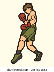 Boxing Sport Fighter Action  Kickboxing Cartoon Graphic Vector