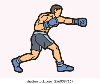 Boxing Sport Fighter Action Kickboxing Muay Thai Cartoon Graphic Vector