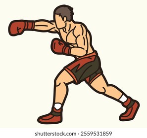 Boxing Sport Fighter Punching Action  Kickboxing Muay Thai Cartoon Graphic Vector