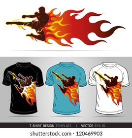 Boxing sport with fire. T-shirt design. Vector illustration.