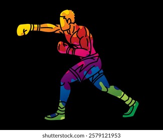 Boxing Sport Kickboxing Action Muay Thai Boxer Cartoon Graphic Vector
