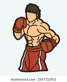 Boxing Sport Kickboxing Muay Thai  Boxer Ready to Fight Action Cartoon Graphic Vector