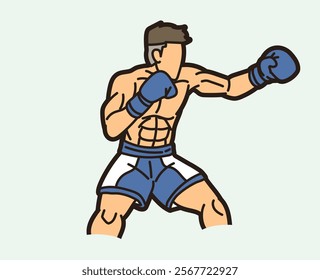 Boxing Sport Kickboxing Muay Thai  Boxer Action Cartoon Graphic Vector