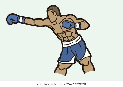 Boxing Sport Kickboxing Muay Thai  Boxer Punching Action Cartoon Graphic Vector