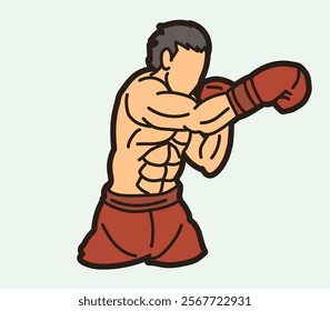 Boxing Sport Kickboxing Muay Thai  Boxer Action Cartoon Graphic Vector